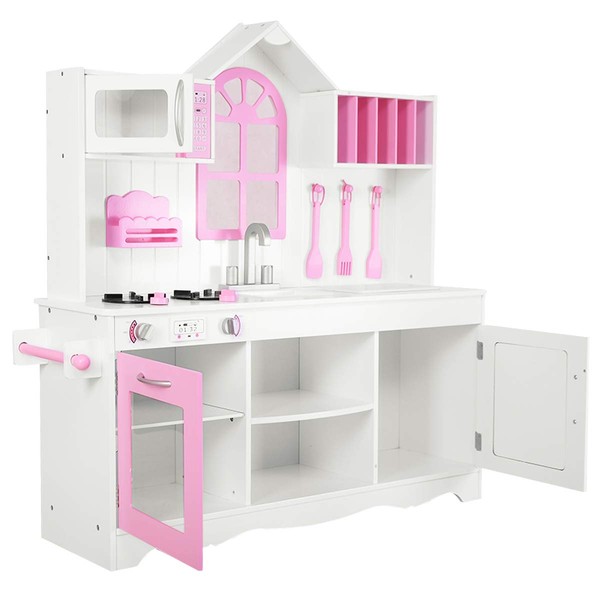 HOMGX Kids Wooden Play Kitchen Set, Classic Toddler Pretend Kitchen