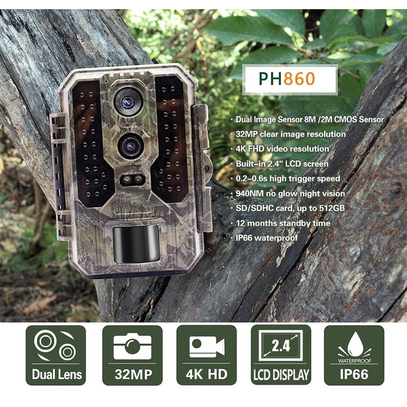 VisorTech Wildlife Cameras: 4K Wildlife Camera with Dual Lens, IR