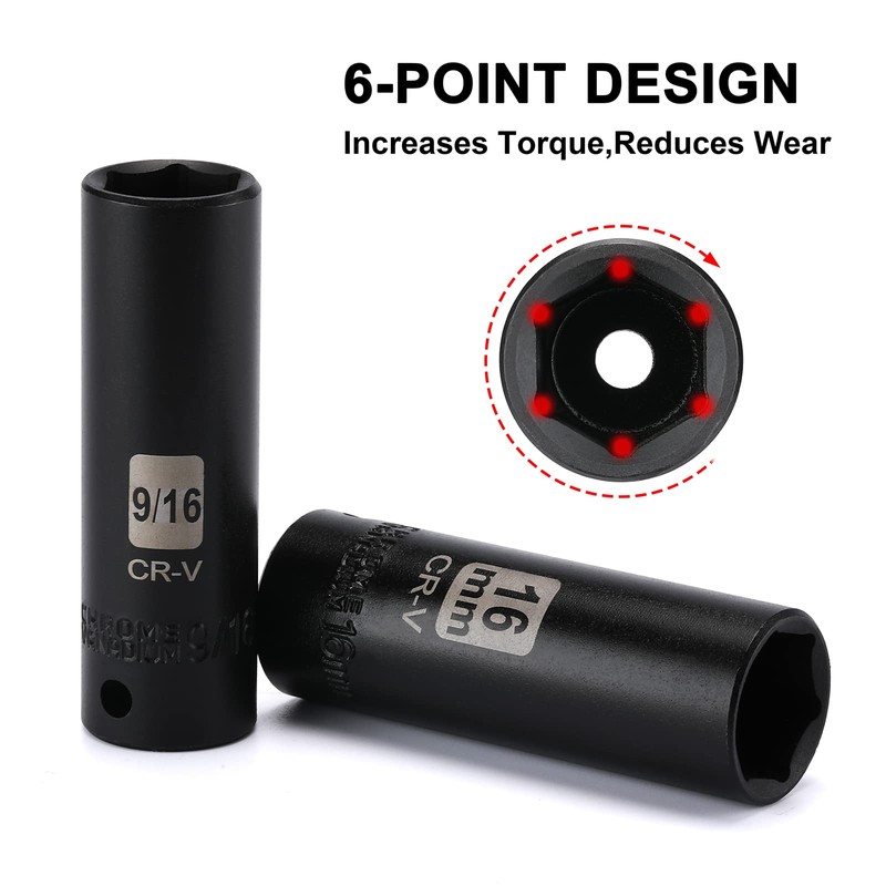 Mayouko 49 Pieces 3/8" Drive Impact Socket Set, 5/16"-3/4", 8-22MM,