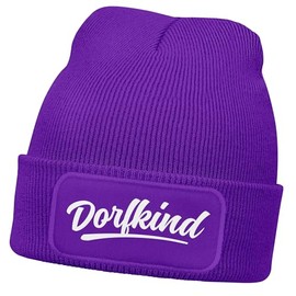 MoonWorks® Men's Beanie with Patch Dorfkind Knitted Hat with Saying Print Funny Hat Men, purple