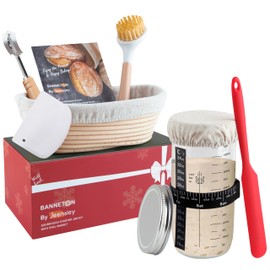 Jeensley Boxed Sourdough Starter Feeding Jar Kit with Oval Proofing Basket and Bread Making Tools Bread Making Accessories