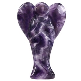 mookaitedecor 3 Inch Amethyst Crystal Guardian Angel Ornament with Heart Wings Love Peace Crystal Angel Statue Carved Healing Crystal Angel Gift Purple Angel Figurine Sculpture Spiritual Room Decor