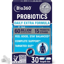 Extra Strength Probiotic for Digestive Health and Immune Support, 60 Billion CFU & 15 Strains, Gut Health Probiotics for Men and Women Supports Occasional Constipation, Diarrhea, Gas & Bloating, 30CT