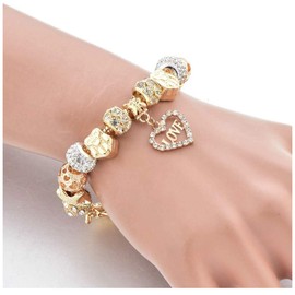 CROWNBOX Heart Love Charm Bracelet Gift for Women and Girls (Crystal-Heart)