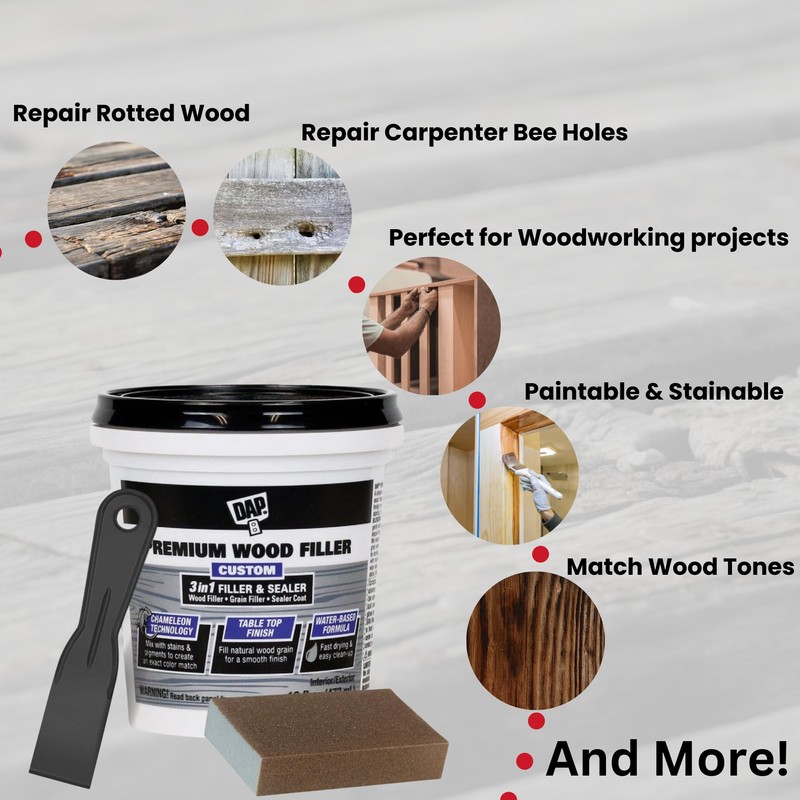 Wood Putty Filler Kit Bundled with 16oz DAP Wood Filler,