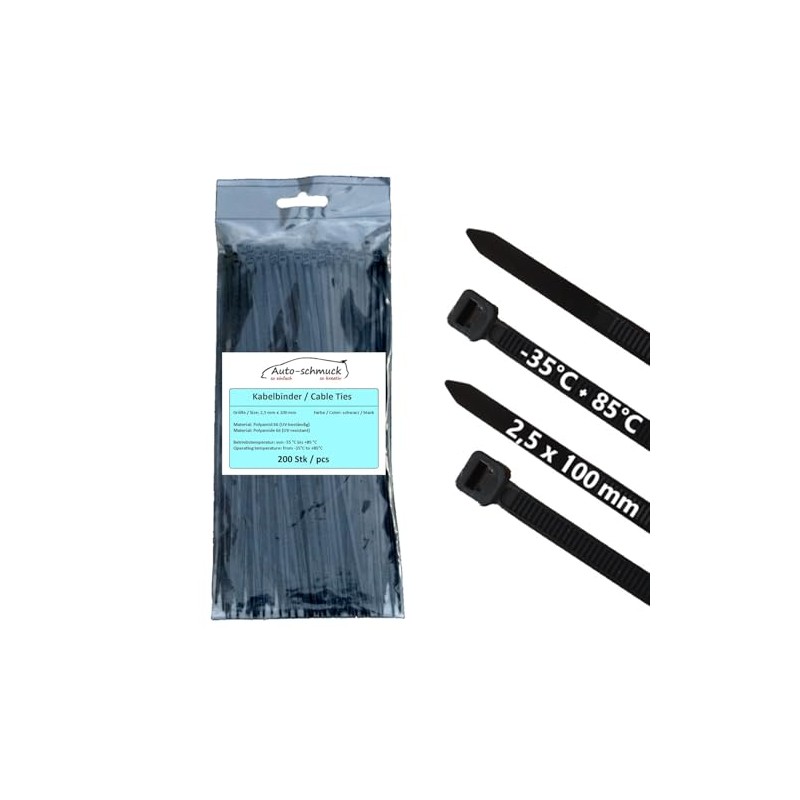 Auto-schmuck Pack of 200 Cable Ties UV Resistant Temperature Resistant