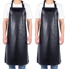 Homsolver 2 Pack Waterproof Rubber Aprons, Heavy Duty Butcher for Men, Chemical Resistant Vinyl Apron, 39" Lightweight Adjustable Plastic Aprons for Dishwashing