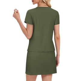 Unsenthy Two Piece Skirt Set for Women Overlap Sleeves Tennis Outfits with Short Skorts Lounge Matching Sweatsuits S-2XL, Army Green, Medium