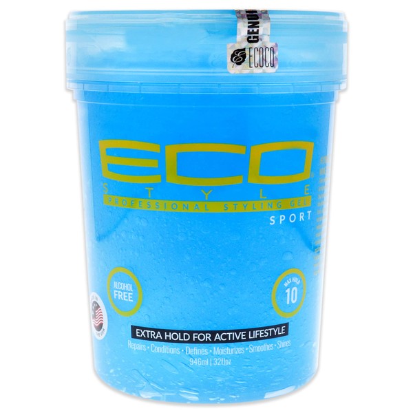 Ecoco Eco Style Gel - Sport - Long Lasting - Strong Maximum Hold - Great For Active Lifestyles - Adds Volume And Sheen - Alcohol Free And Water Based Formula - Helps Maintain Healthy Hair - 32 Oz