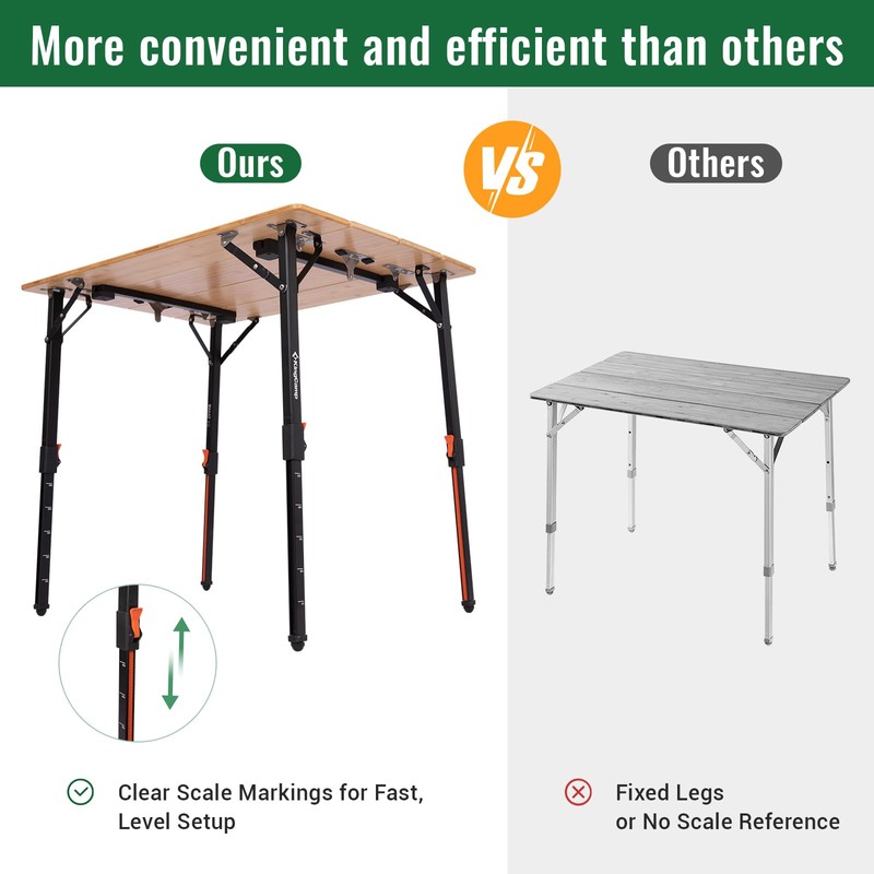 Bamboo Camping Table with Adjustable Height (265LBS)