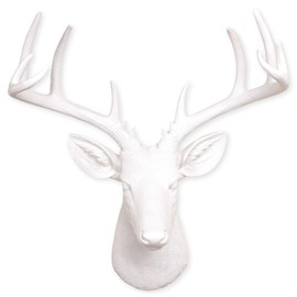 Needzo White Faux Deer Head, Sculpted Resin Antler Wall Mount, 20 x 16 Inches