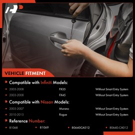 A-Premium - Manija de puerta exterior de repuesto para Nissan Rogue 2010-2015 Murano Infiniti FX35 FX45, acabado chapado en cromo, con orificio frontal del lado del conductor, delantero y trasero, juego de 4