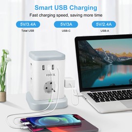 FDTEK 11 in 1 Mehrfachsteckdose mit USB, 7 Fach Steckdosenleiste Überspannungsschutz mit 3 USB A und 1 USB C, Mehrfachstecker mit Schalter, Steckdosenwürfel mit 2M Kabel, Verteilersteckdose USB C