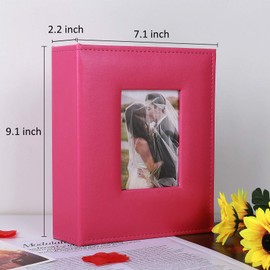 RECUTMS Photo Album 200 Pockets 4x6 Photo Album Premium Pu Leather Cover With Front Window for Wedding Family Baby (Pink)