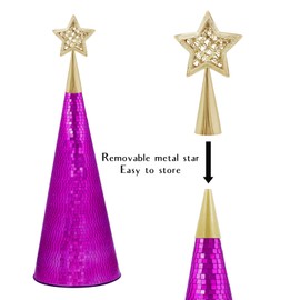 Pink Purple Glass Trees Set of 6, 17" 15" 13" Small Tabletop Christmas Tree Handmade Disco Decor for Xmas Table Party Centerpiece Decoration