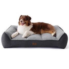Bedsure Orthopedic Dog Beds Large Sized Dog - Extra Thick Supportive Large Dogs Bed with Waterproof Washable Cover, Comfort Pet Bed Sofa with Soft Plush Sherpa and Nonskid Bottom, Grey, 35"