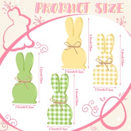 Ferraycle 6 Pcs Easter Bunny Wooden Signs Buffalo Plaid Easter Bunny Decor with Jute Rope Tabletop Wood Easter Decorations Indoor Spring Table Sign for DIY Home Office Farmhouse(Stand Style)