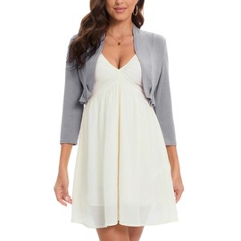 Hobrounn Women's Bolero Festive Cardigan Short Long Sleeve Open Front Solid Cardigan Top for Dress, gray, L
