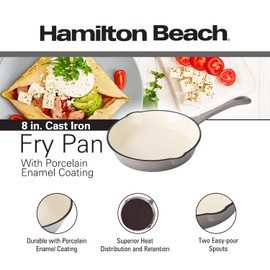 Hamilton Beach Enameled Cast Iron Fry Pan 8-Inch Navy (Gray, Fry 8-Inch)