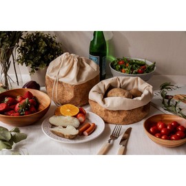 NUTS NUKB11 Bread Bag, M, Drawstring Cotton, 100% Organic Cotton, Cork Bag, Food Storage, Kids, Washable, Sustainable, Zero Garbage Reduction, Eco-friendly, Reusable, Handmade, φ7.9 x H8.7 inches (20 x 22 cm)