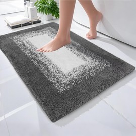 Microfiber Bath Mat, Extra Soft and Absorbent Non-Slip Bath Mat Machine Washable Bathroom Mats, Bath Mats for Bathroom Bath Mats for Bathroom,24 x 16 Grey