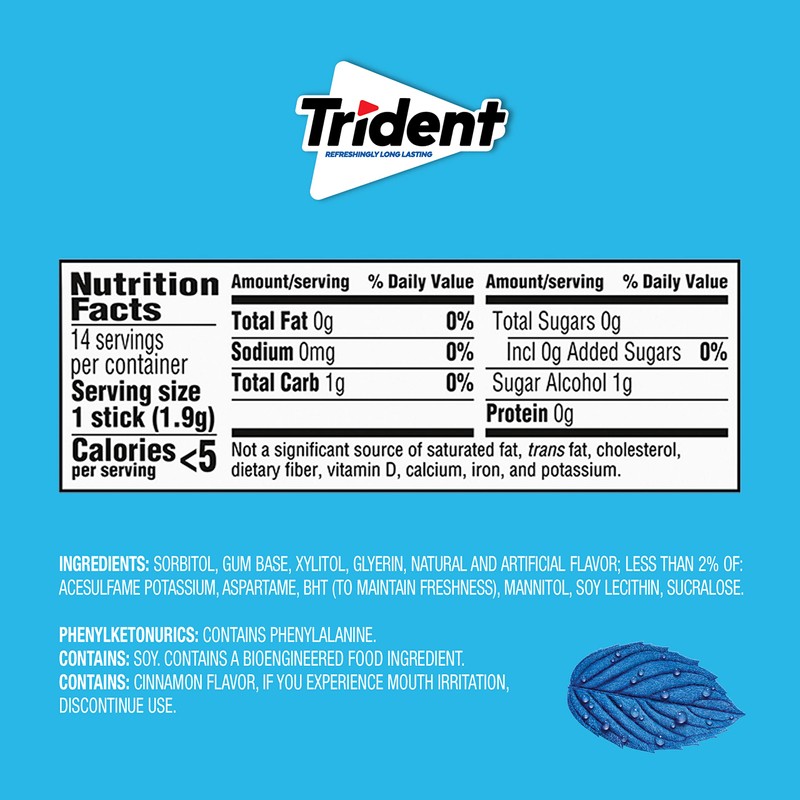 Trident Original Flavor Sugar-Free Chewing Gum, 14 Pieces (Pack of