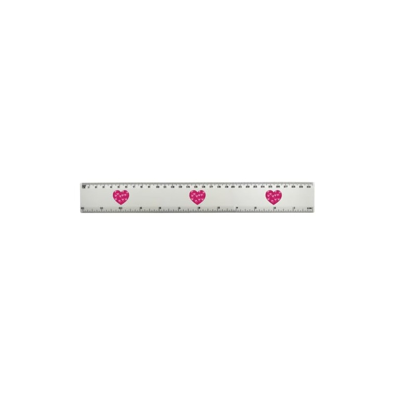 'Love Hearts Heart ' 30cm (12 Inch) White Plastic Ruler
