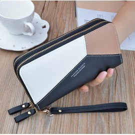 Oyccen Double Zip Long Wallet Women's Large Capacity Card Holders Coin Purse Clutch Phone Bag with Wrist Strap