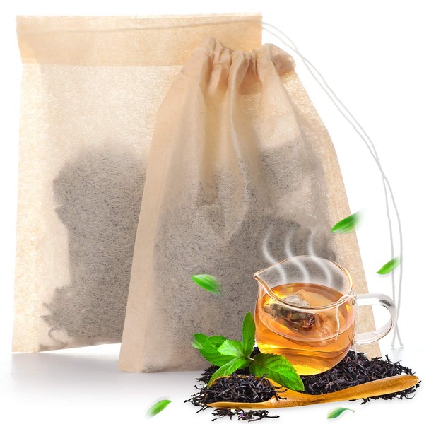400 Pieces Tea Filter Bags Disposable Tea Infuser with Drawstring Safe Unbleached Natural Strong Penetration Paper Bags for Loose Leaf Tea and Coffee, 2.36 x 3.15 Inches
