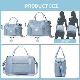 FIORETTO Women's Travel Bag, Sports Bag, Hand Luggage, Weekender Bag, Swimming Bag, Waterproof Travel Bag, Duffle Bag, Fitness Bag, Training Bag for Women, sky blue