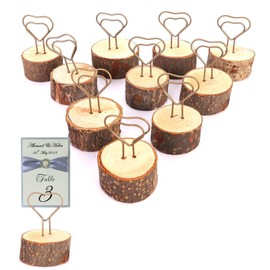 10Pcs Place Card Holders, Rustic Wooden Name Numbers Holder Wedding Table Sign Stand Table Place Card Name Holders Stands for Memo Photo Decorative Clip - Heart