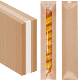 Layhit 300 Pcs Paper Bread Bags for Homemade Bread with Window Baguette Bag Fresh Bread Loaf Bags Brown Kraft Loaf Storage Sacks Long French Loaf Packing Bags Bakery Storage Bag 4.3 x 1.6 x 23.2 Inch