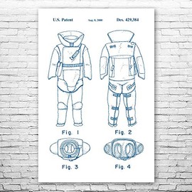 EOD Bomb Suit Poster Print, EOD Technician Gift, Law Enforcement Art, Soldier Gift, Blast Suit Blueprint, Veteran Gift Blue & White (9 inch x 12 inch)