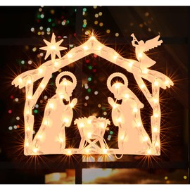 LAMPHOME Lighted Nativity Christmas Window Decoration - Silhouette Lights for Home, Party, Patio, Lawn, Garden