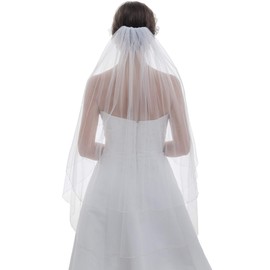 SAMKY 2T 2 Tier Bugle Crystals Beaded Wedding Veil - Light Ivory Elbow Length 30" V387