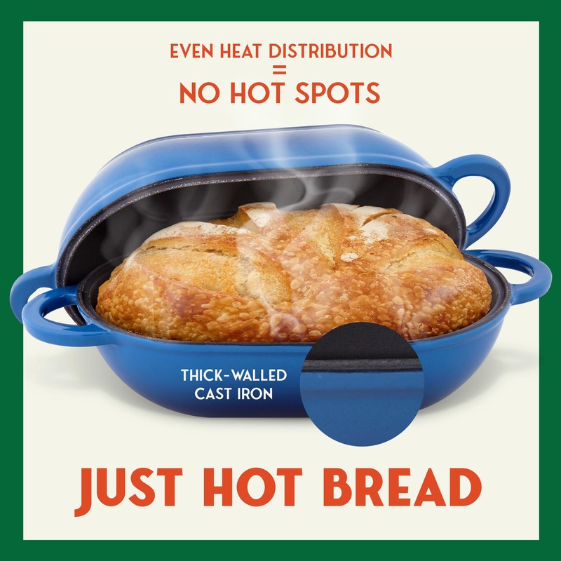 Enameled Cast Iron Bread Oven 2 Qt (Blue), Non-Stick Single