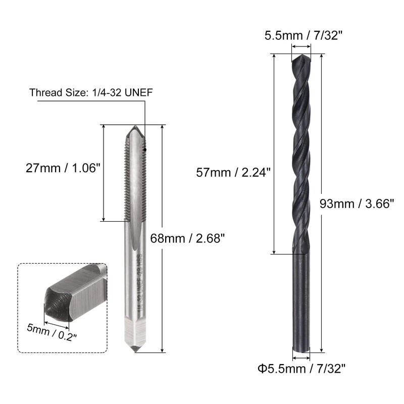 sourcing map Tap and Drill Bit Set, 1/4-32 UNEF Thread