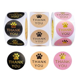 Pack of 1500 Thank You Stickers, Thank You Stickers, Small Business Hot Stamping/Kraft Paper, 1 Inch Cat Paw Thank You Stickers