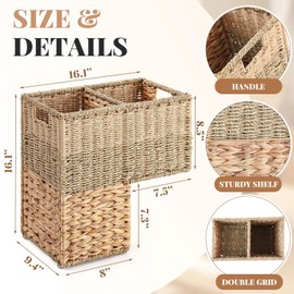 Cinnvoice Stair Basket Wicker Stair Step Basket with Handles for Wooden & Carpeted, Natural Woven Water Hyacinth Staircase Storage Organizer for Home and Office Decoraton