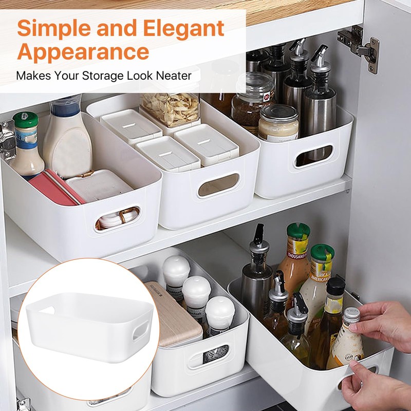 Akamino 10 Pcs Plastic Storage Boxes, 20.5X14X7Cm White Storage Baskets