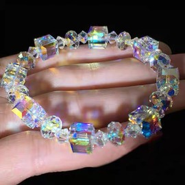 CACALOSS Crystal Bracelet for Women Fashion 7 Inch Approximately Rainbow Sparkling Crystal Bracelet with Adjustable Elastic Cord (Purple)