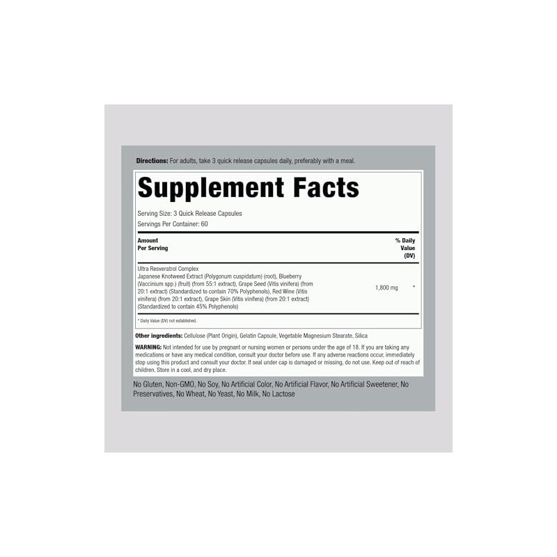 Piping Rock Resveratrol Complex | 180 Capsules | Grape Seed
