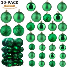 Wironlst Christmas Ball Ornaments - 30pcs Shatterproof Plastic Christmas Ornaments Hanging Ball Decorations for Xmas Tree, Holiday, Wedding, Party (Multi-Size, Green)