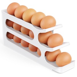 Egg Holder for Fridge, 3 Tiers Auto Rolling Forward Egg Storage Organizer for Refrigerator, Slim Space Saving Container, Dispenser - Egg Roller for Eggs 18 Count