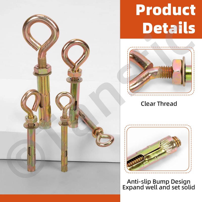 Tanstic 8Pcs M10 Concrete Eye Bolt Expansion Eyebolt Concrete Anchor
