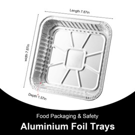 Priksia 30 Pcs Aluminum Foil Tray 8 Inch Square Foil Baking Trays Tin Foil Trays Disposable Foil Trays Air Fryer Liner for Baking,Cooking,Oven,Air Fryer