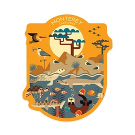 Die Cut Sticker Monterey California, Marine Animals, Geometric, Vinyl Sticker 3 to 6 inches, (Waterproof Decal for Cars, Water Bottles, Laptops, Coolers), Large