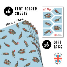 Central 23-6 Wrapping Paper Sheets - Birthday Otters - Blue Gift Wrap for Men Women - Friends - Recyclable and Made In UK