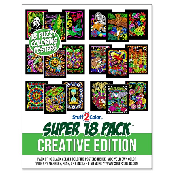 Super Pack of 18 Fuzzy Velvet Coloring Posters (Creative Edition) - Great for Family Time, Arts & Crafts, Travel, Classrooms, Care Facilities [All Ages Coloring: Girls, Boys, Adults, Toddlers, Teens]