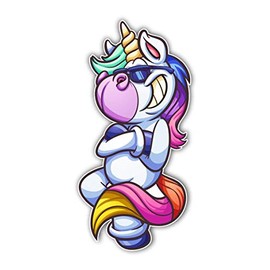 Magnet Cool Unicorn with Sunglasses Magnetic vinyl bumper sticker sticks to any metal fridge, car, signs 5"